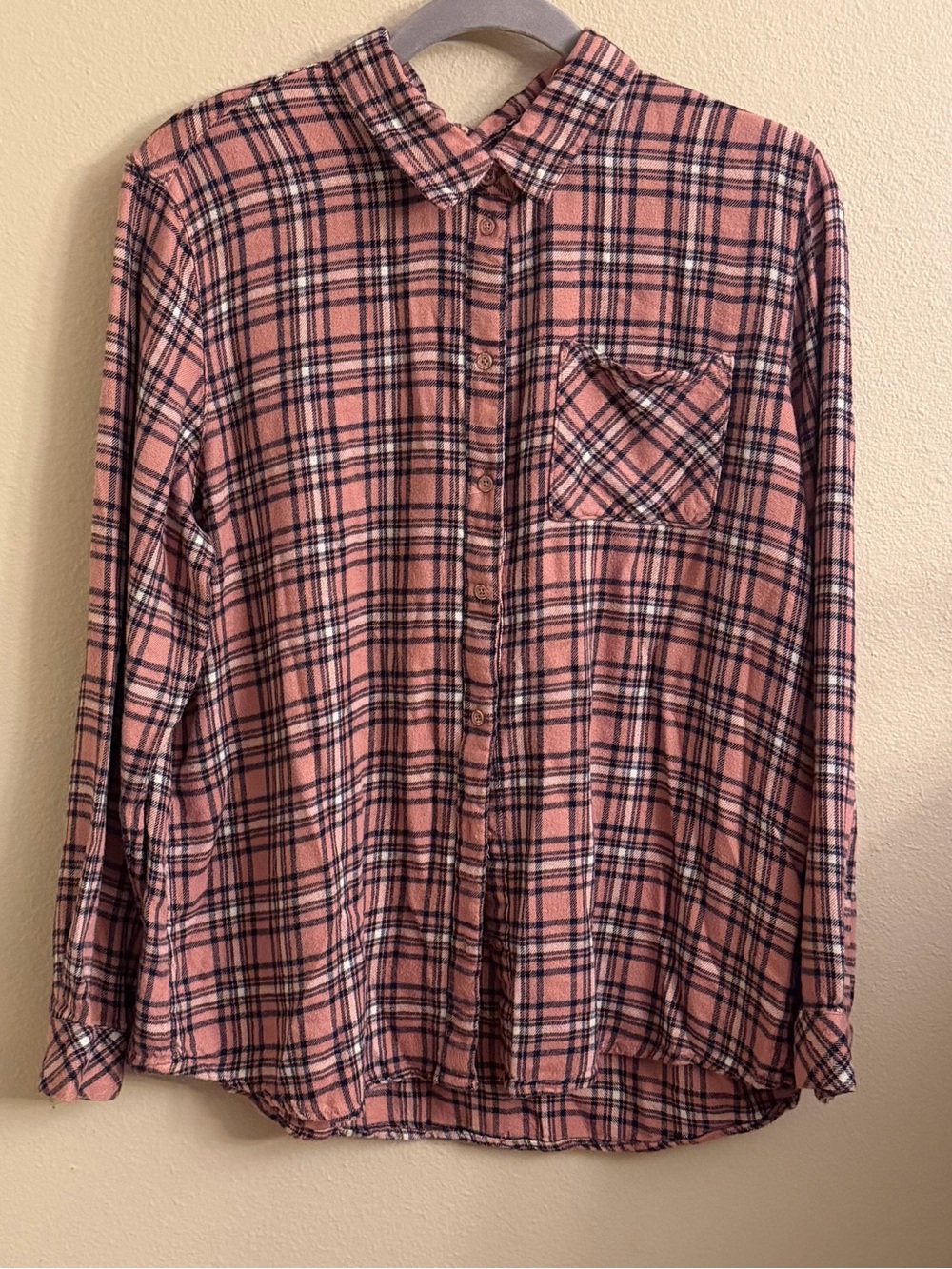 Market & Spruce Pink and Navy Plaid Flannel Button-Down Shirt Size XL